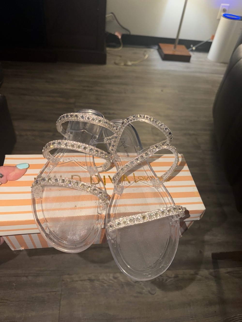 Wild Diva Clear Jelly Sandals with Silver Rhinestones